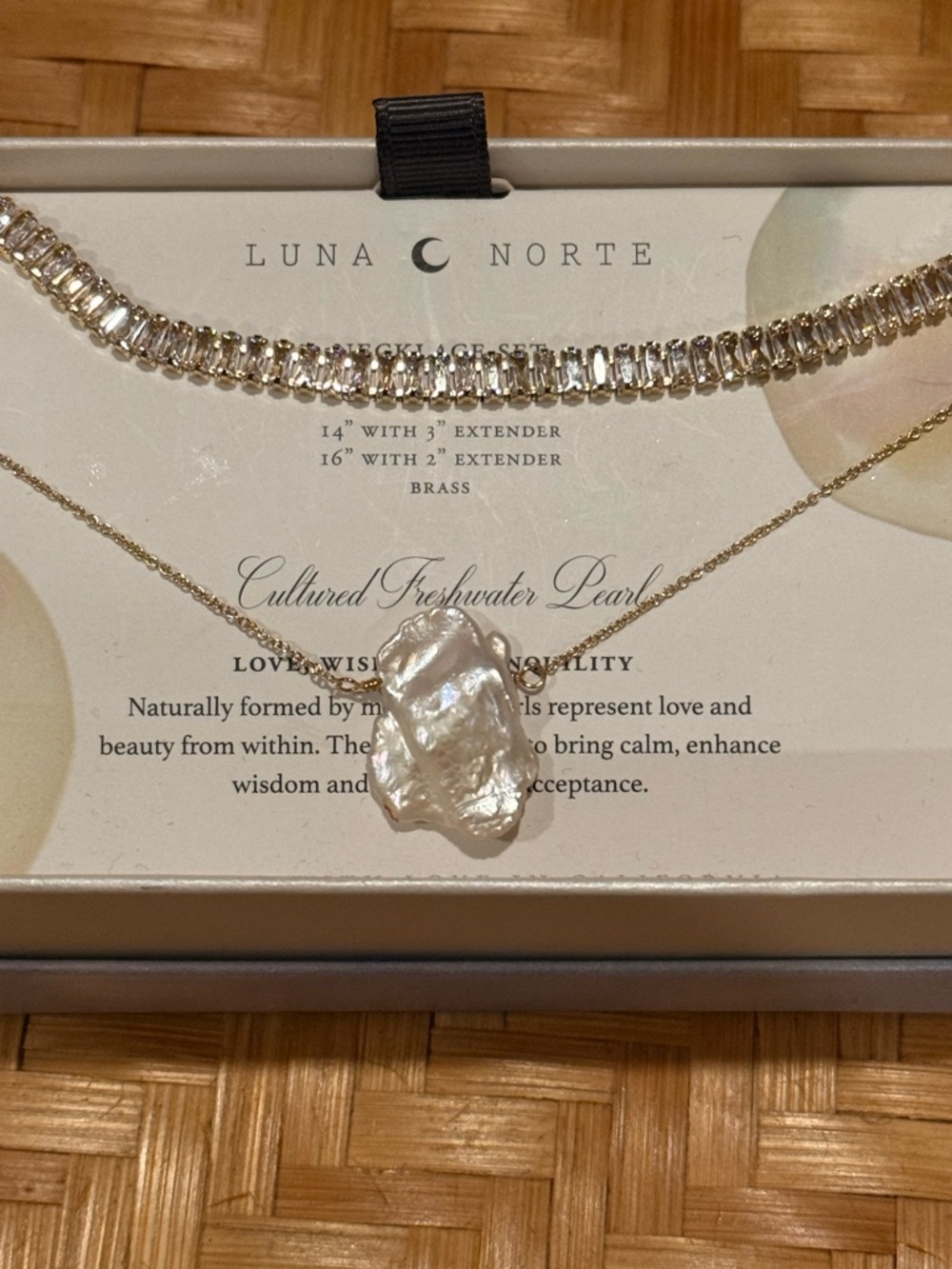 Luna Norte Gold Cultured Freshwater Pearl Baguette Tennis Layered Necklace Set - Picture 6 of 8
